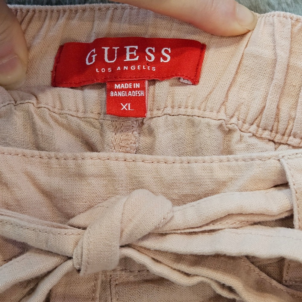 Guess Los Angeles Pink Linen Blend Drawstring Crop Pants XL Wide Leg Pockets - Picture 2 of 5